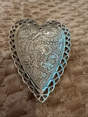 Silver Heart-Shaped Decorative Tray
